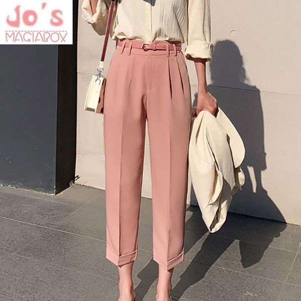 

women's pants & capris summer korean women ankle-length casual sashes female zipper trousers vintage mujer high waist harem pantalones, Black;white
