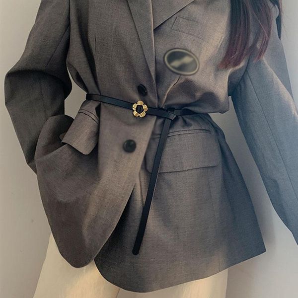 

leather thin belt for women flower buckle waist strap designer ladies dress coat sweater decorative all-match waistband belts, Black;brown