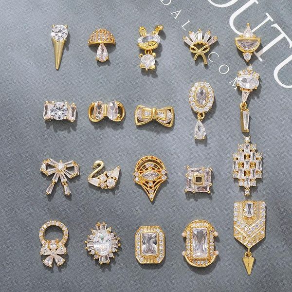 

nail art decorations manicure zircon with japanese style luxury copper plated gold bow swan mushroom, Silver;gold