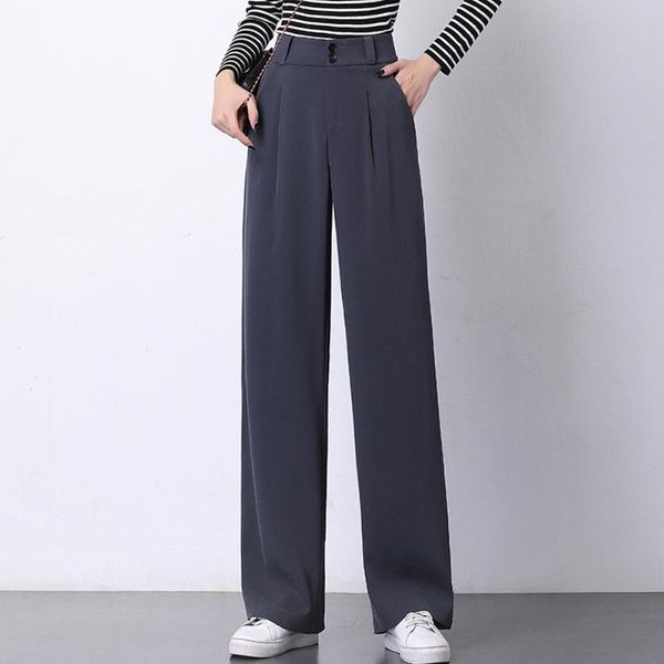 

women's pants & capris wide leg women high waist black long trousers plus size loose straight suit ladies casual streetwear gray, Black;white