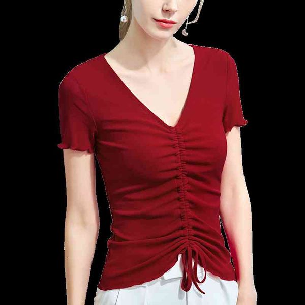 

women's t-shirt mulheres magro malha base camisas com decoe em v coreano casual manga cura bom elÃ¡sico feminino opo cor sÃ³lida preo azu, White