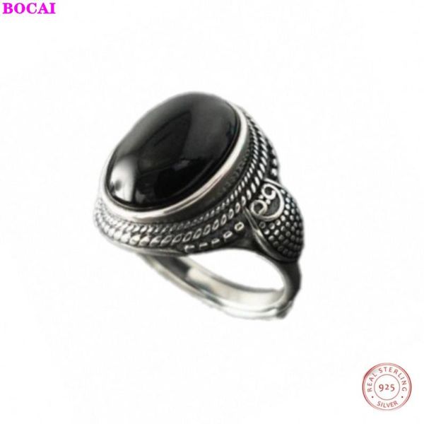 

cluster rings s925 sterling silver ring retro fashion thai black agate ringfs for men and women pure argentum gemstone jewelry, Golden;silver