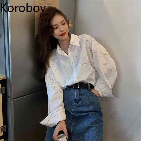 

korobov turn down collar long sleeve single breast blouse women simple casual bf style blusas loose pullover shirt 2a656 210430, White
