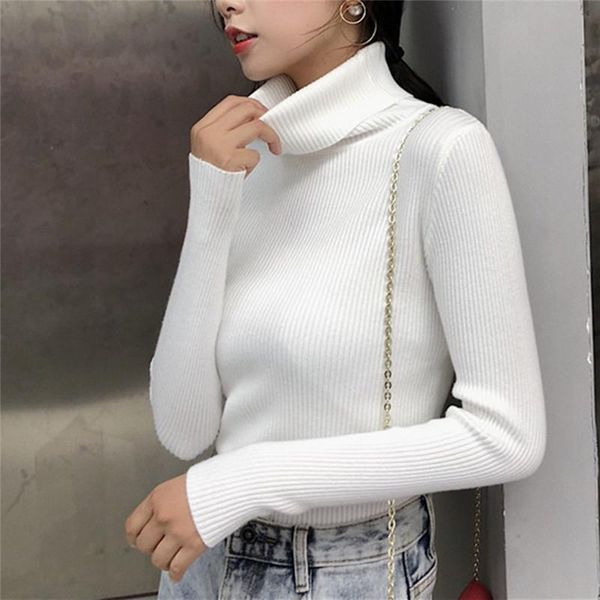

casual basic turtleneck sweater women solid long sleeve knitted pullovers 2021 autumn winter slim fit women's sweaters, White;black