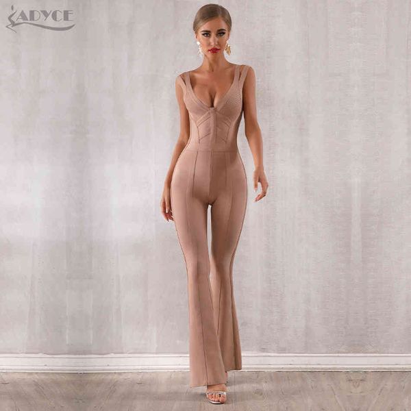 Sommer Frauen Bandage Jumpsuit Strampler Sexy V-Ausschnitt Backless ärmellos Langer Promi-Abendparty 210423