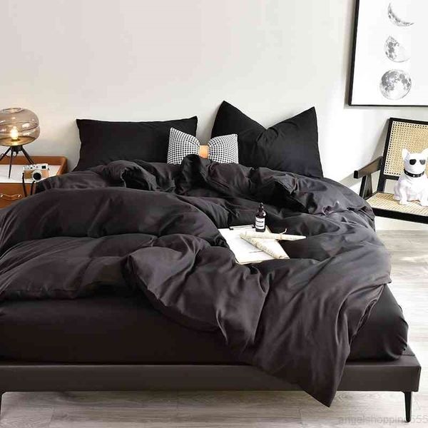 

black white solid color soft breathable brushed microfiber duvet cover with zipper& corner ties bed sheet pillow shams