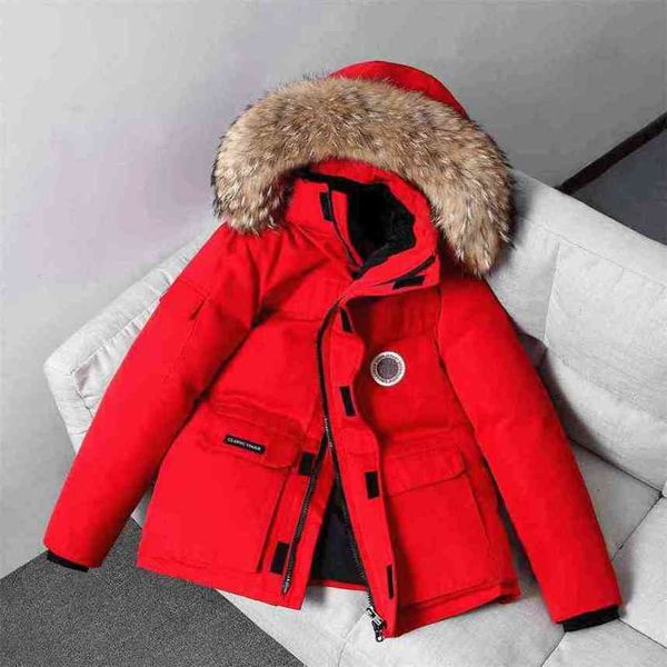 

winter purchase fashion canadian map table goode couple outdoor work clothes down jacket men's trend wool collar thickened goose s -3xl, Black
