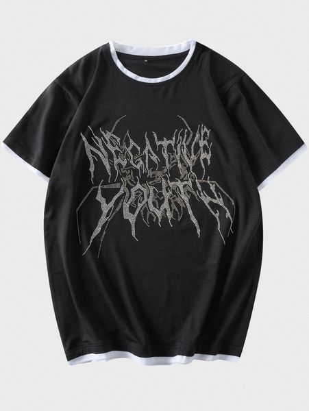 

men rhinestone 2 in 1 tee x8u2#, White;black