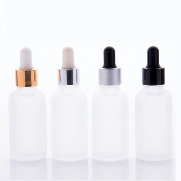 

6ps/lot 30ml empty frosted glass dropper bottle vial nasal oil and liquid refillable containers package with golden rim lid storage bottles