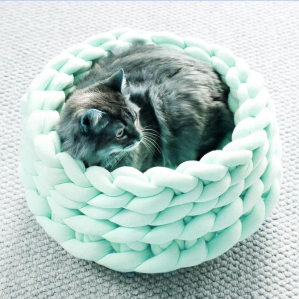 

cat beds & furniture nordic style nest macaroon color hand woven pet machine washable dog house handmade soft