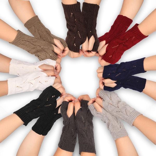 

sports gloves mitten winter warm fingerless knitted for women stretch half finger arm glove crochet knitting, Black