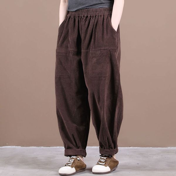 

capris autumn female-style elastic casual loose waistline hare pocket cotton double velvet vintage pants m596, Black;white