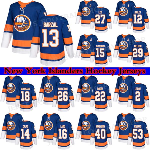 

new york islanders jerseys 13 mathew barzal 27 anders lee 12 josh bailey 29 brock nelson 15 cal clutterbuck hockey jersey, Black;red