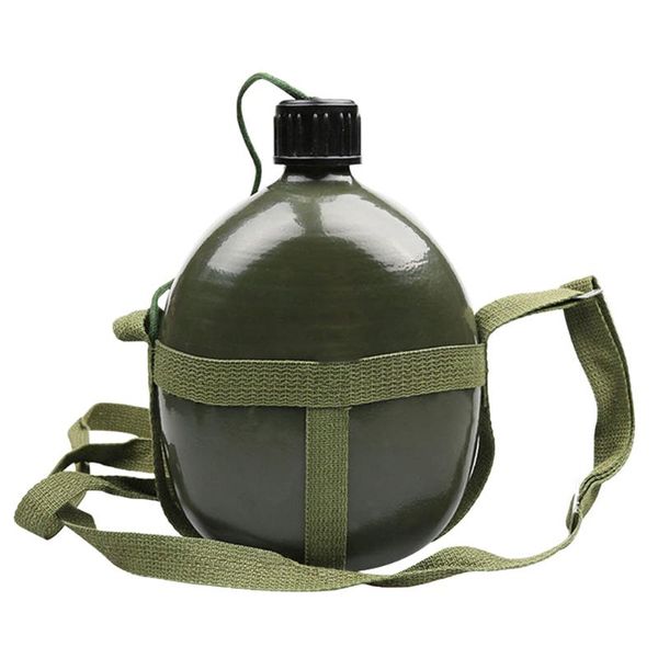 

water bottle aluminum military army flask wine cooking cup w/ shoulder strap hiking camping travel survival kettle outdoor tool