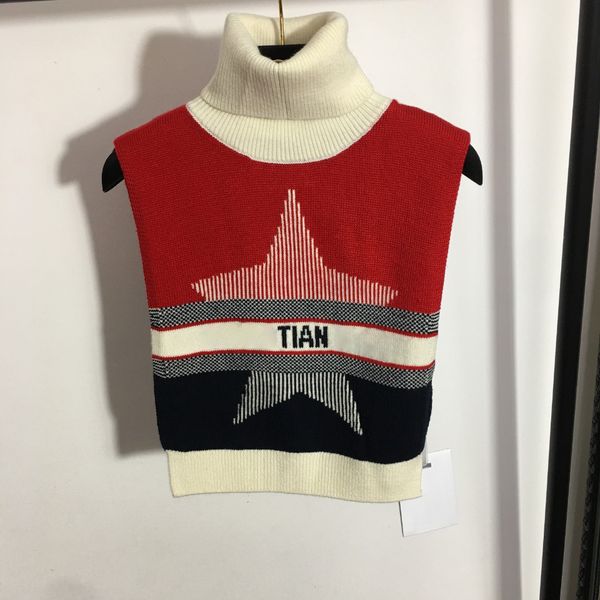 

women's sweaters five-pointed star jacquard letter cashmere knit vest shawl high collar sweater female apparel size smandl fashion tech, White;black
