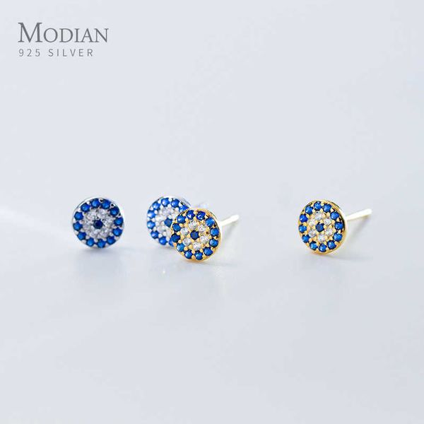 

genuine fashion 925 sterling silver blue zirconia eyes stud earrings for women cute luxury gold color korean jewelry 210707, Golden;silver