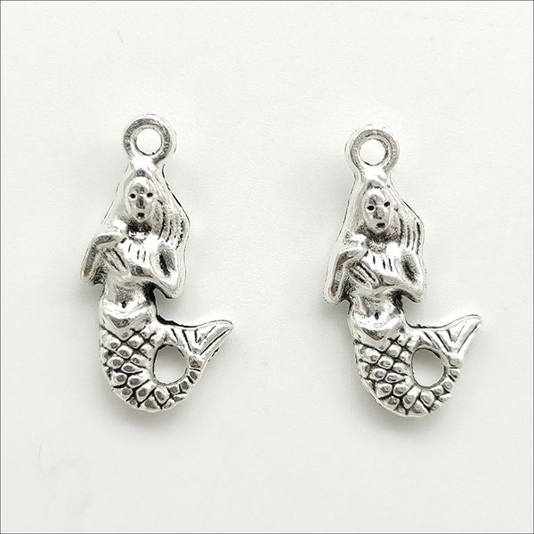 

lot 100pcs mermaid sea-maid tibetan silver charms pendants for jewelry making earring necklace bracelet key chain accessories 22*12mm dh056, Bronze;silver