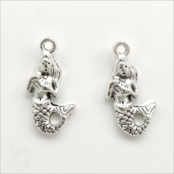 Lotto 100 pezzi Sirena cameriera di mare Pendenti con ciondoli in argento tibetano per creazione di gioielli Orecchini Collana Bracciale Accessori portachiavi 22 * 12mm DH056