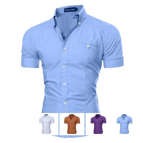 

summer social chemise men's short sleeve shirt 2021 mens homme solid color business slim fit shirts dress, White;black