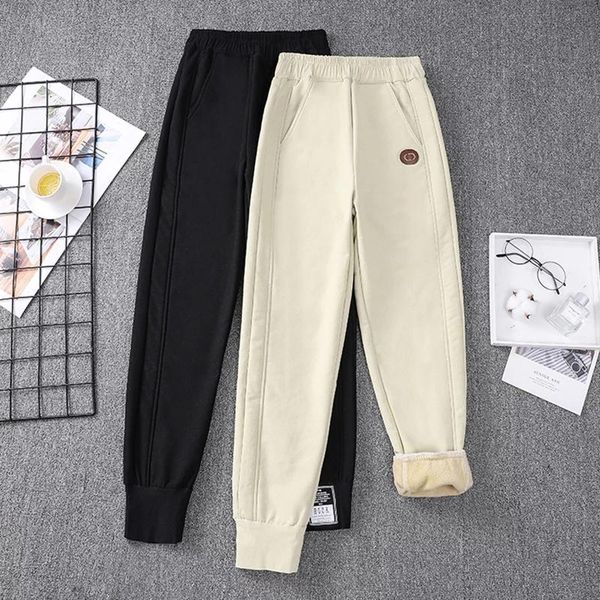 

women's pants & capris plus size patchwork thick stretch women winter warm velvet pantalones mujer ankle length loose casual harem fema, Black;white