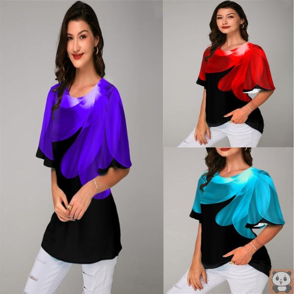 

summer printed round neck short sleeve t-shirt large size women's clothing, White