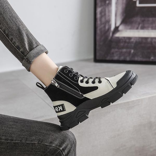 

boots 2021 women's autumn and winter british style short retro wild thick-soled high-shoes, Black