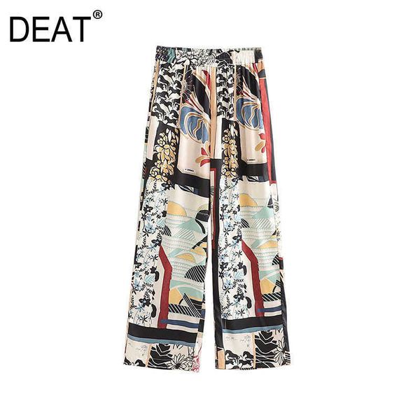 

[deat] summer fashion high waist printing elasticity loose temperament elegant women wide leg pants 13c929 210527, Black;white