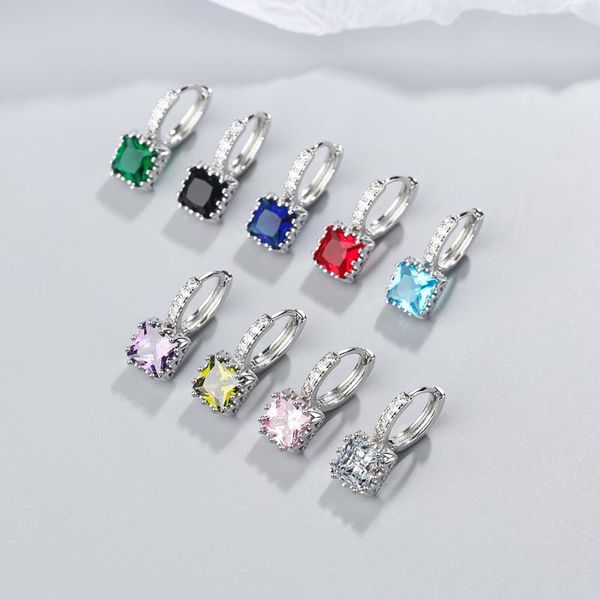 

hoop & huggie small and fresh temperament inlaid square zircon diamond earrings simple sweet full ear jewelry, Golden;silver