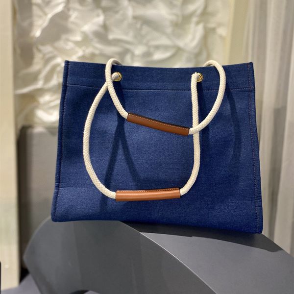 

celin blue canvas tote french summer collection bag big brand designer pp handbag simple tow strips shoulder bags large capacity pack m1
