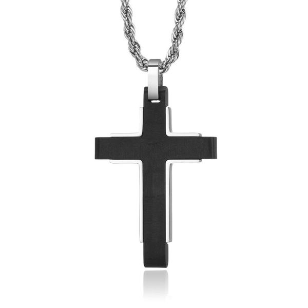 

fashion 316l stainless steel cross pendant lovely black color carbon fiber necklaces for women wholesale jewelry gift, Silver