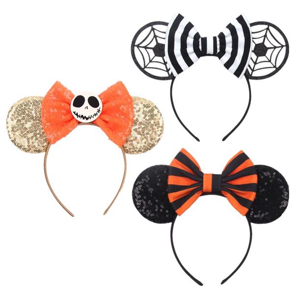 

hair accessories 10pcs/lot creative glitter sequin bow mouse ears hairbands for girls princess hoop halloween cosplay party, Slivery;white