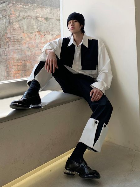

men's pants s-6xl big yards trousers 2021 the design of black and white patchwork trousers is relaxed straight leg
