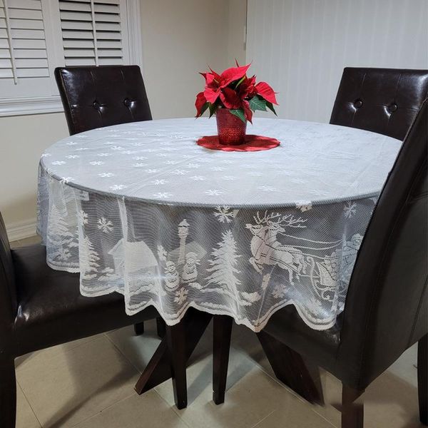 

table cloth christmas tablecloth santa claus snowflake elk embroidered party lace round/rectangle wedding decoration