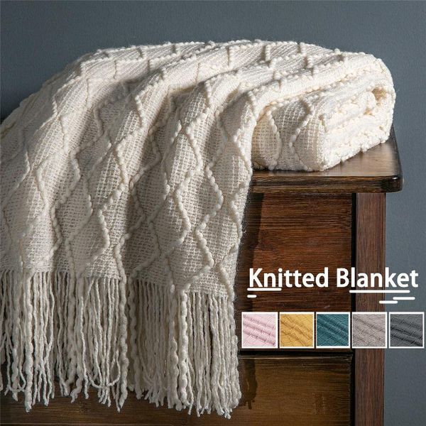 

blankets knitted or crocheted blanket nordic soild sofa colour launch with tassels travel tv nap air conditioning bed