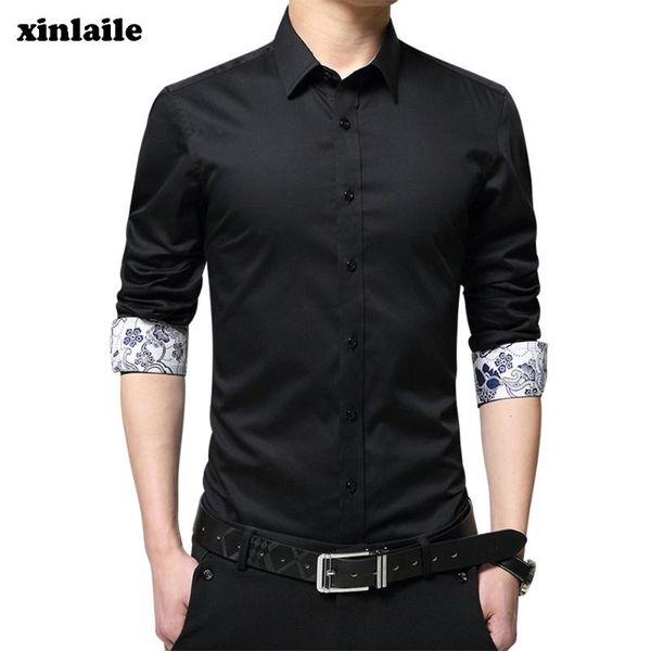 

men's long sleeve casual shirt fashion trend korean slim button collar work solid color business large size shirts, White;black