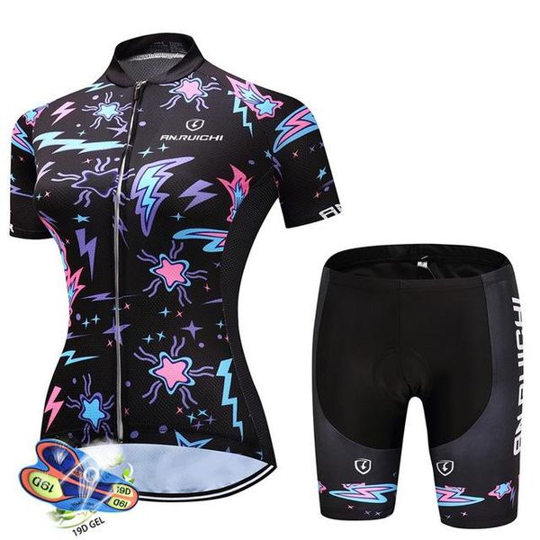

racing sets cycling jersey summer women's short-sleeved clothing suit quick-drying breathable mountain bike sportswear, Black;blue
