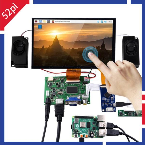 

monitors 52pi 7 inch 1024x600 capacitive touch screen diy kit(with speaker) with 3d printer case for raspberry pi / pc/ jetson nano