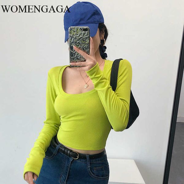 

womengaga autumn big o collar slim short full sleeve base knitting elasticity t-shirt fashion womens 1mrl 210603, White