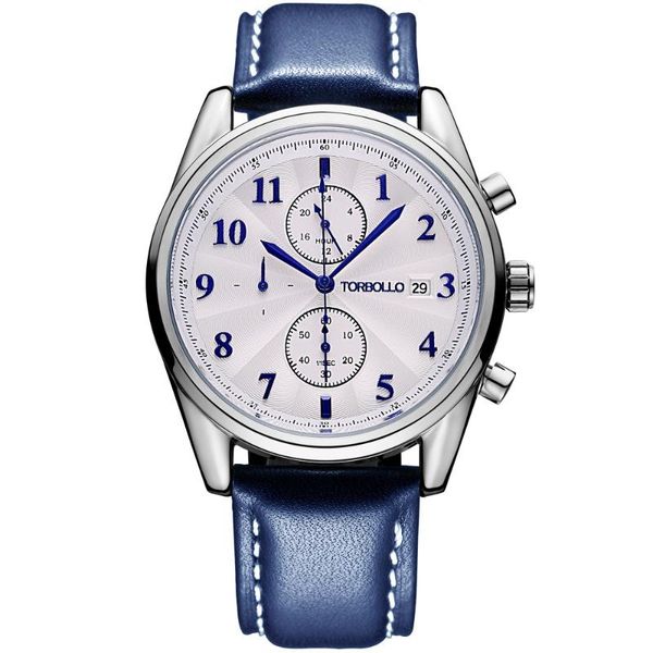 

wristwatches genuine leather men quartz watch chronograph multifunction business wrist blue, Slivery;brown