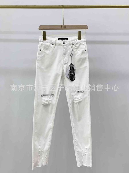 

ch crow heart 21 / ss white pierced burr jeans, Blue