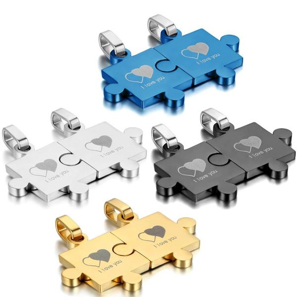 

pendant necklaces 2pcs/ fashion men and women personality creative stainless steel couple love puzzle necklace lover jewelry wholesale, Silver