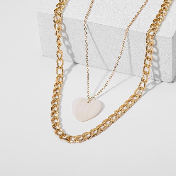 

pendant necklaces trendy double layer gold thick chains for women geometric heart shell necklace clavicle chain jewelry, Silver