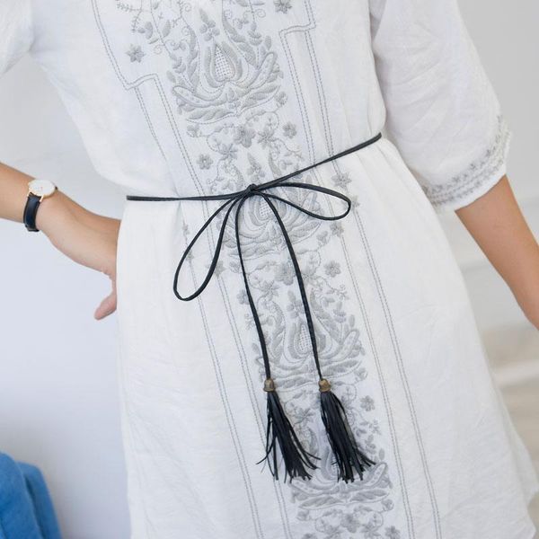 

belts fashion hand-knit long leather designer braid waist belt with tassel party & cummerbunds for women girls string waistband, Black;brown