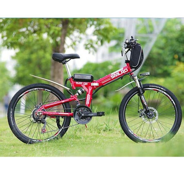 

electric bicycle lithium folding mx300 (27-speed) 350w powerful 24 inch 48v 15ah battery disc brake vehicle, Silver;blue