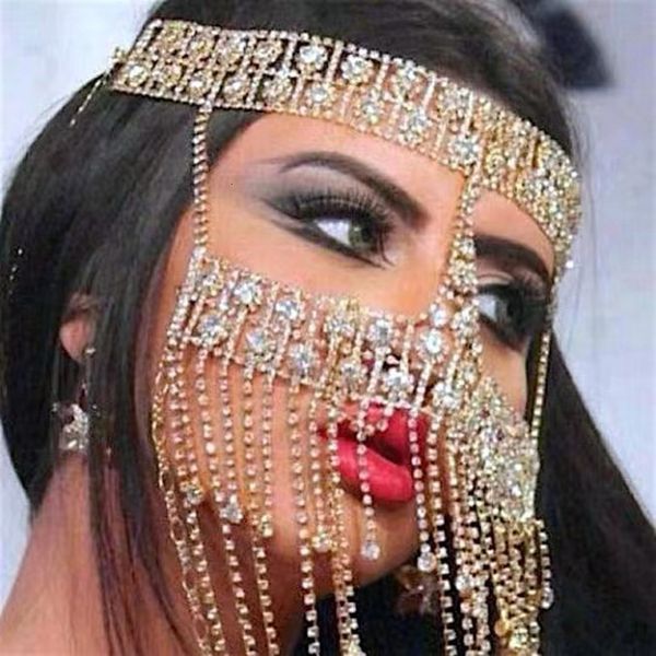 

ins bloggers promote exaggerated rhinestone tassel mask fashion makeup ball jewelry mask jewelry