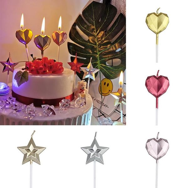 

decoration heart star shiny cake candle faceted metallic geometric kids supplies birthday party candles