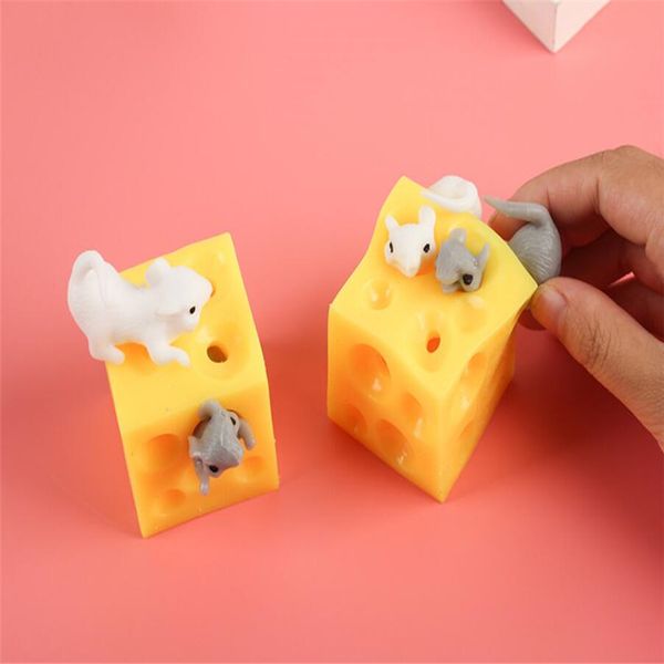 

Funny Mice And Cheese Finger Squeeze Toys Slime Extrusion Stretchy Mice Hide In Cheese Hole Block Latex Stressbusting Fidget Toy