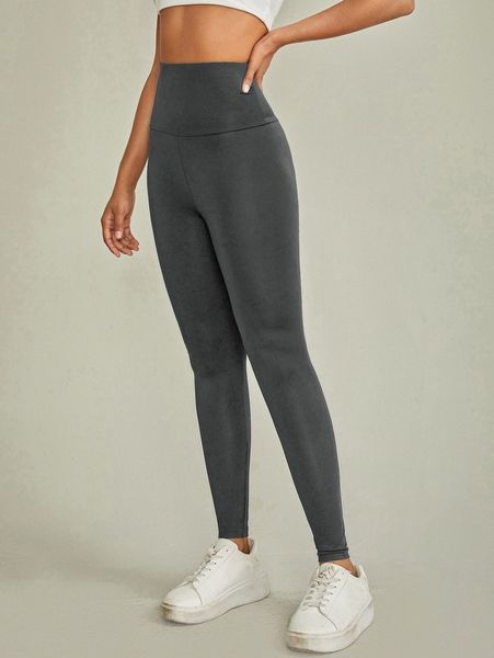 

solid wideband waist leggings g1f0#, Black
