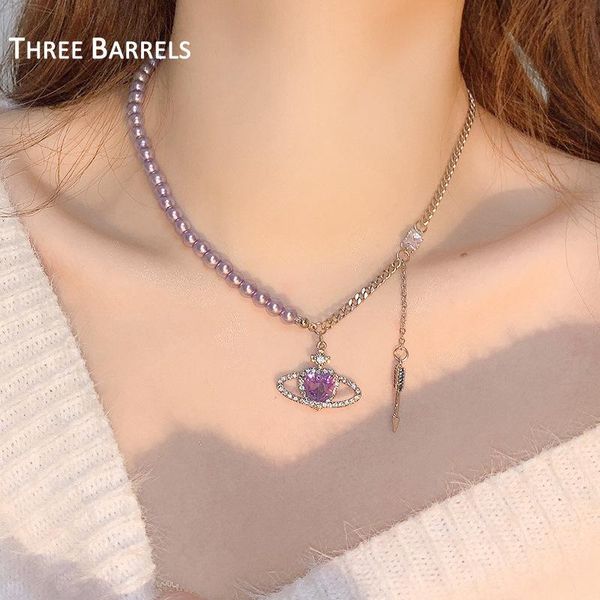 

chokers trendy purple planet pearl choker necklace love heart pendant women neck chain collares female korean fashion jewelry, Golden;silver