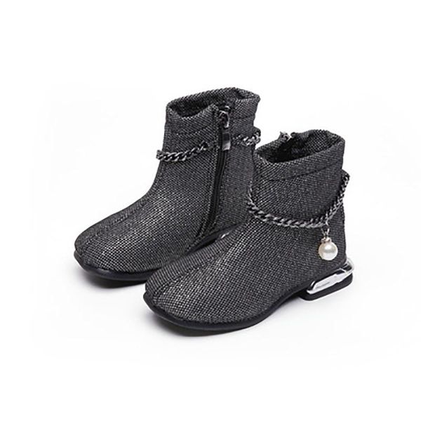 

boots fashion children' short 2021 autumn kid' shoes black rhinestone non-slip soft bottom girls size 26-36, Black;grey